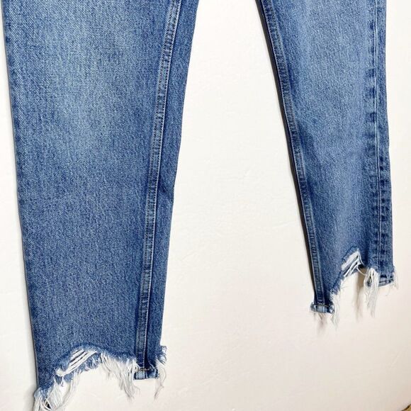 Anine Bing Sonya High Rise Raw Hem Jeans Straight Leg Med Wash Blue Size 25 - Picture 4 of 7
